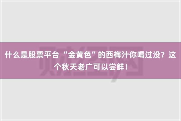 什么是股票平台 “金黄色”的西梅汁你喝过没？这个秋天老广可以尝鲜！